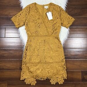 Adelyn Rae Women's‎ Size Large Mustard Tasha Crochet Lace Dress